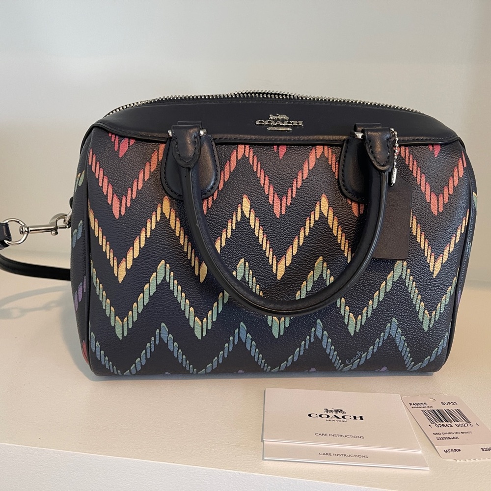 Rare Coach Bennett Satchel Rainbow Geo Chevron Print